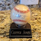 Rawlings Baseball Autographed by Chipper Jones with Display Case