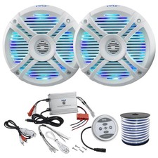 2 x Pyle PLMRX68LEW 6.5" LED Stereo Speakers, 2-Channel Amplifier, Speaker Wire