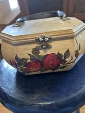 Vintage Wooden Box Purse Octagon Handpainted 
