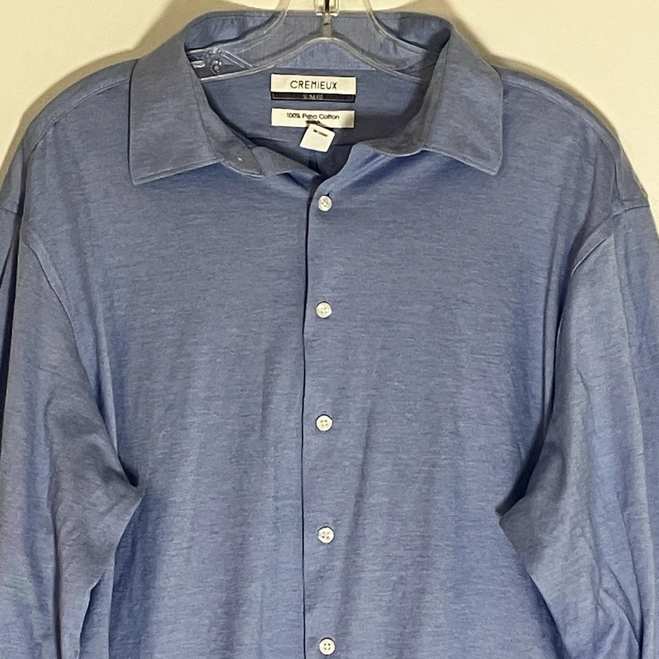 Daniel Cremieux Shirt Mens 17.5 36 Blue Slim Fit Button Down Pima Cotton Stretch - Image 2 of 4