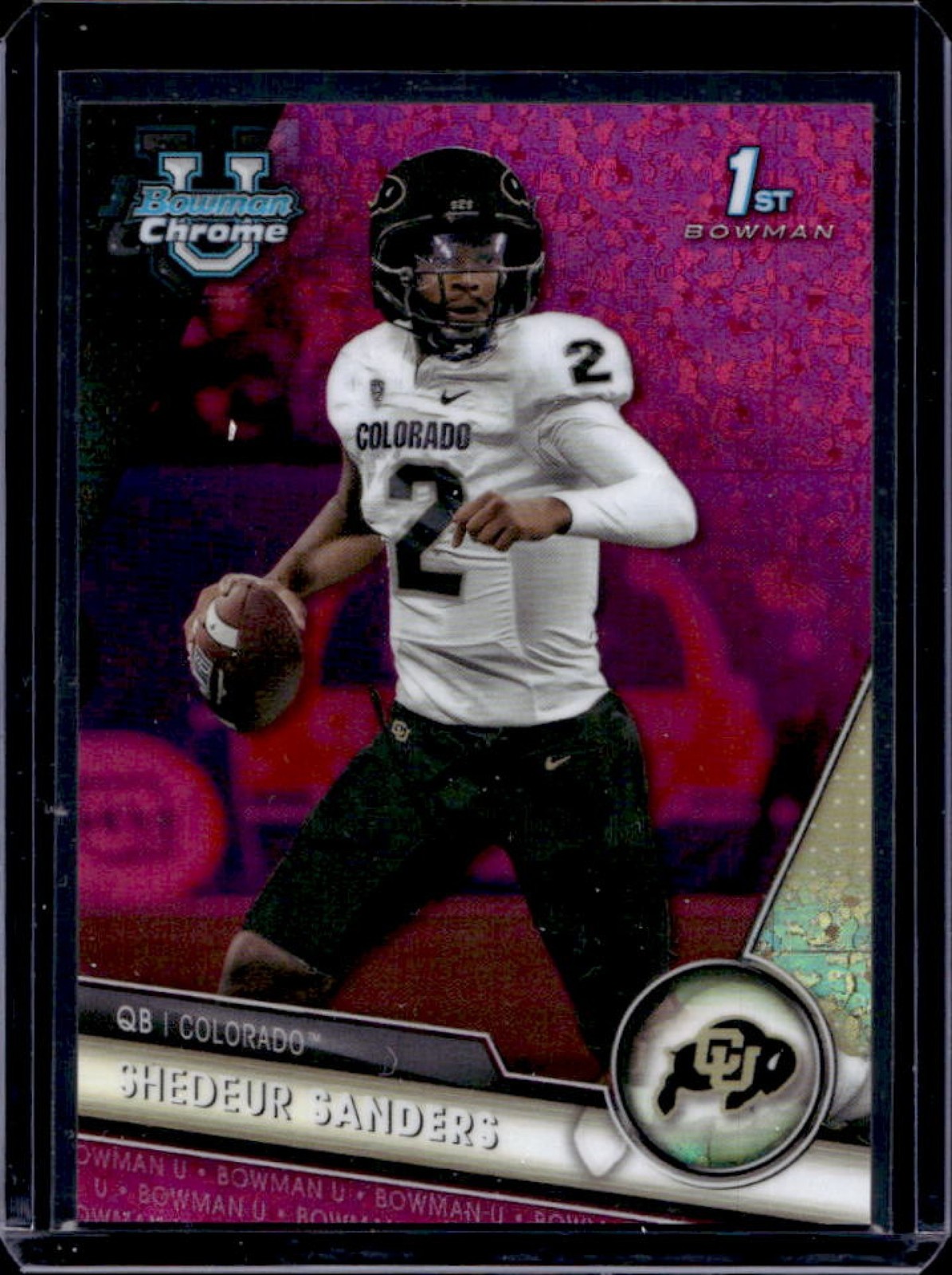 2023 Bowman Chrome U Shedeur Sanders 1st Fuschia Mini Diamond Refractor #129/150