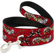 4 ft Long 1.5 inch Wide Lucky Red Nylon Dog Leash for Medium Large Dogs