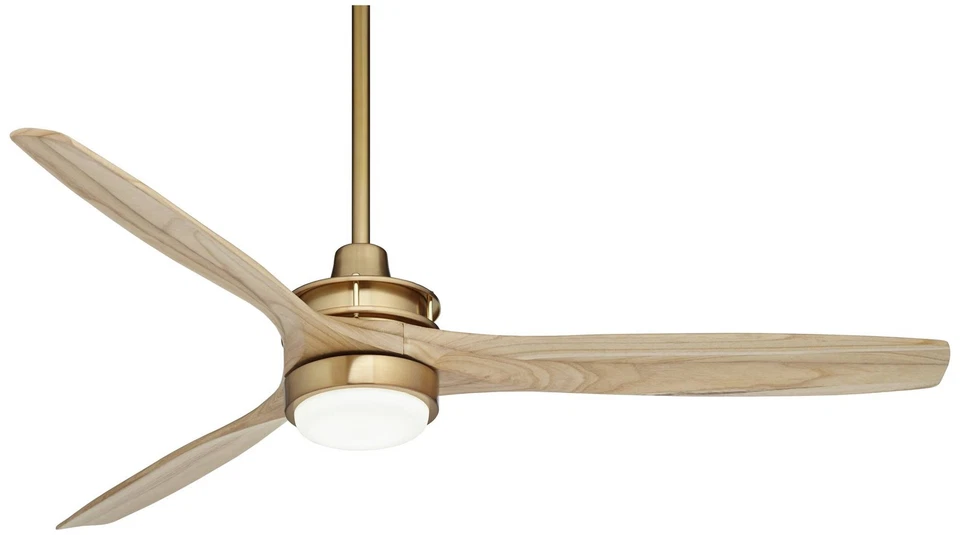 52" Windspun Soft Brass and Natural Wood LED Ceiling Fan with Remote - Image 2 of 4