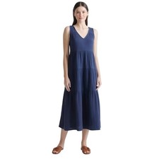 NWOT Quince Indigo Muted Blue Organic Cotton Gauze Tiered Maxi Dress Large 4332I