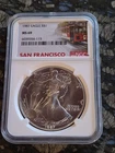 1987 (S) Silver Eagle S$1 MS69 Struck at San Francisco Mint Trolley Label NGC