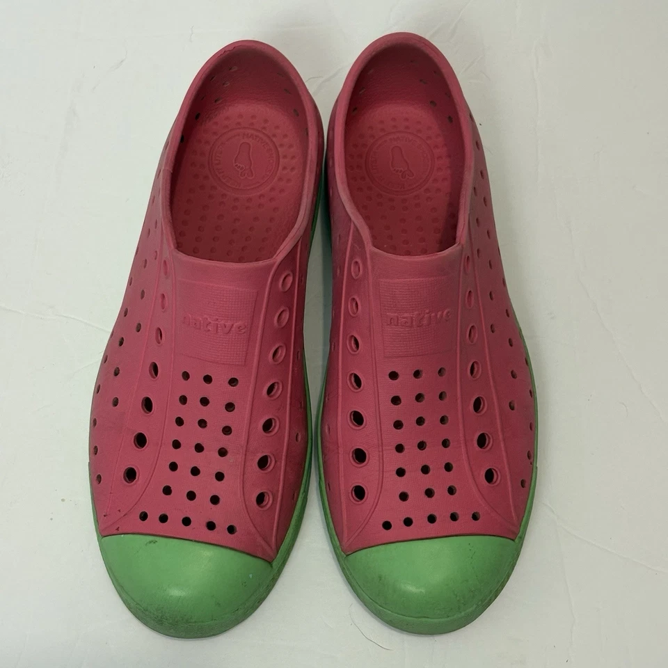 Sapatos Native Jefferson verde rosa crianças grandes tamanho J1 melancia verão água - Imagem 3 de 4