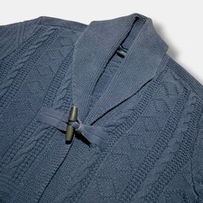 Ralph Lauren Sport Faded Blue Cable Knit Cardigan Fisherman Sweater Size Medium