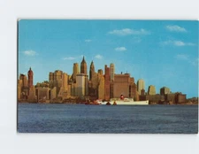 Postcard Lower Manhattan from Hudson River Skyscrapers Steamer Tugboats NYC USA