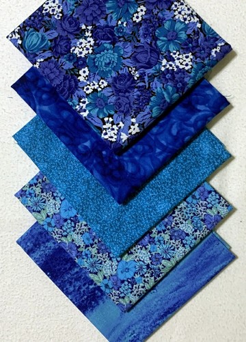 Lot of 5 New Fat Quarter Bold Teal, Blue Floral Quilting Bundle 100% Cotton
