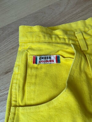 Vintage 90s Cross Colours Baggy Jean Shorts Hip Hop Size 32 Yellow
