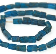 HALF STRAND DARK BLUE / GREEN APATITE RECTANGLE / BRICK BEADS, 7 MM, GEMSTONE