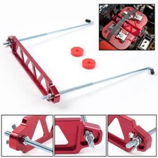 Aluminum Car Battery Hold Tie Down Bracket Mount Kit + 10'' J-Hooks Bolts RED
