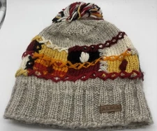 Alma 100% Wool Beanie Bobble Hat Fleece Lined Knitted Nepal Beige Orange Red