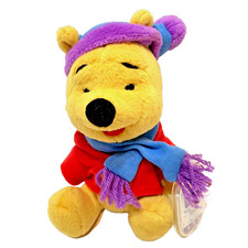 Vintage Mattel Star Bean Winter Winnie The Pooh Plush Stuffed Scarf Hat 6"
