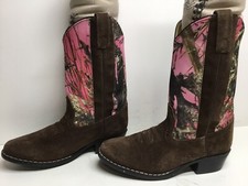 VTG GIRLS MASTERSON COWBOY SUEDE BROWN BOOTS SIZE 3.5 D