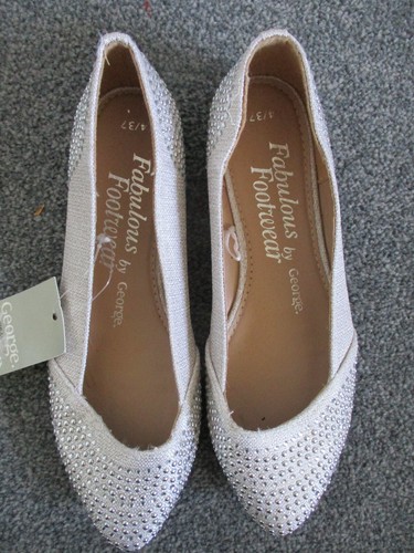 George Fabulous Footwear - Silvery grey, studded, flat pump shoes - UK4/EU37 - Picture 5 of 8
