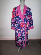Vtg VICTORIA'S SECRET Gold Label Terry Lined Satin Blue Floral Belted Robe  O/S