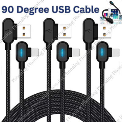 90 Degree USB Data Cable 3/6FT For iPhone 7 8 11 12 13 14 Charger Charging Cord