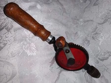 Antique Hand Drill Egg Beater Wooden Handle Cast Iron Tool