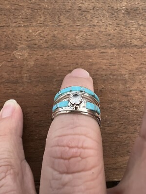 Native American Women's Navajo Turquoise Wedding Ring Band Set
