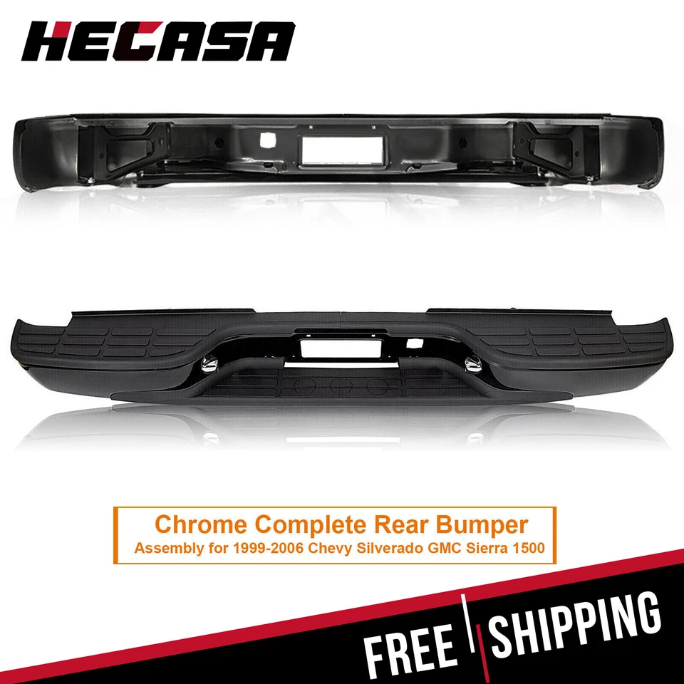 Complete Rear Step Bumper For 1999-07 Chevy Silverado GMC Sierra 1500 2500 Black - Image 4 of 4