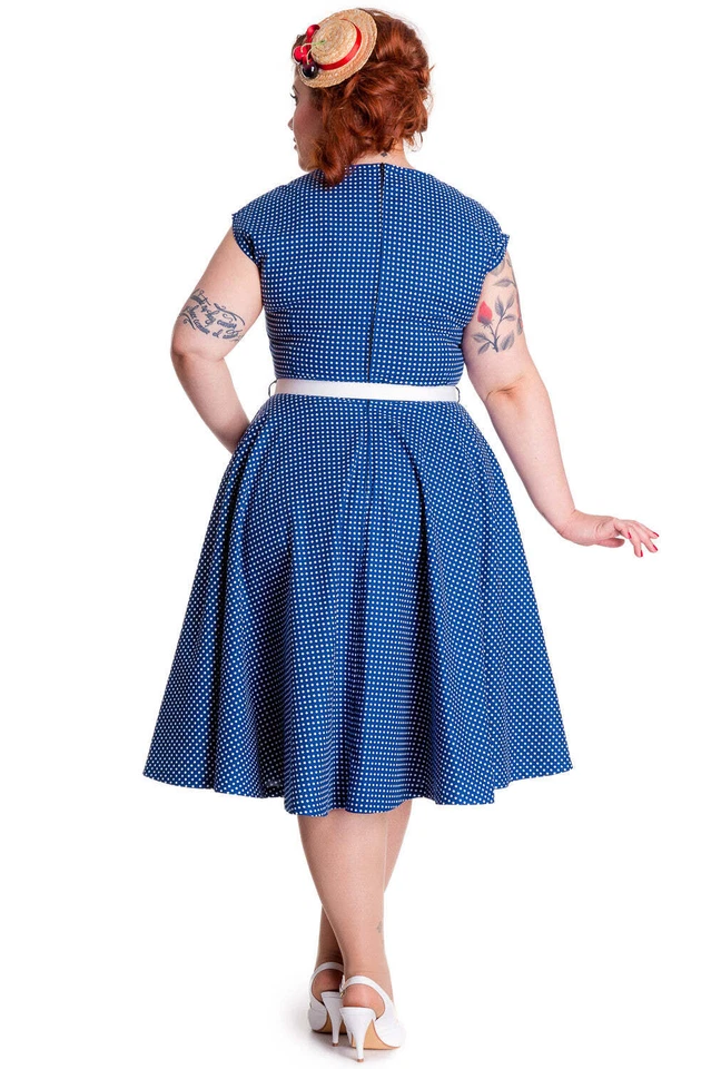 Hell Bunny Retro Vintage Style Polka Dot Square Neck Fit and Flare Party Dress - Image 4 of 4