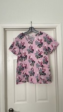 Scrubstar Scrub Top Hearts Pink Breast Cancer Awareness Women  s M GUC