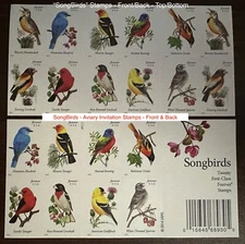 New Book of 20 Stamps - “Songbirds” – Aviary Invitation Stamps 2014