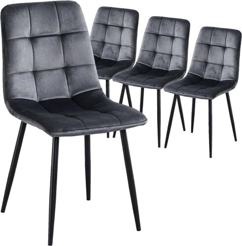Set of 6 Grey Modern Velvet Kitchen Dining Chairs Soft Padded Seat Metal Leg - Picture 1 of 32