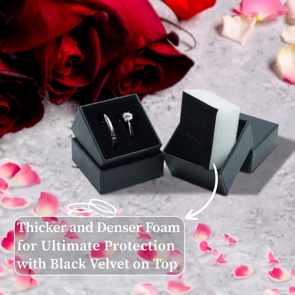 批发黑色戒指礼品盒带泡沫和天鹅绒插入件 1.5 x 1.5 x 1.25 英寸 — 第 3/4 张图片