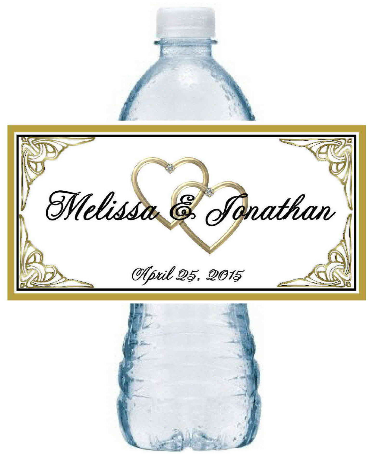GOLD HEARTS WEDDING FAVORS WATER BOTTLE LABELS - PERSONALIZED