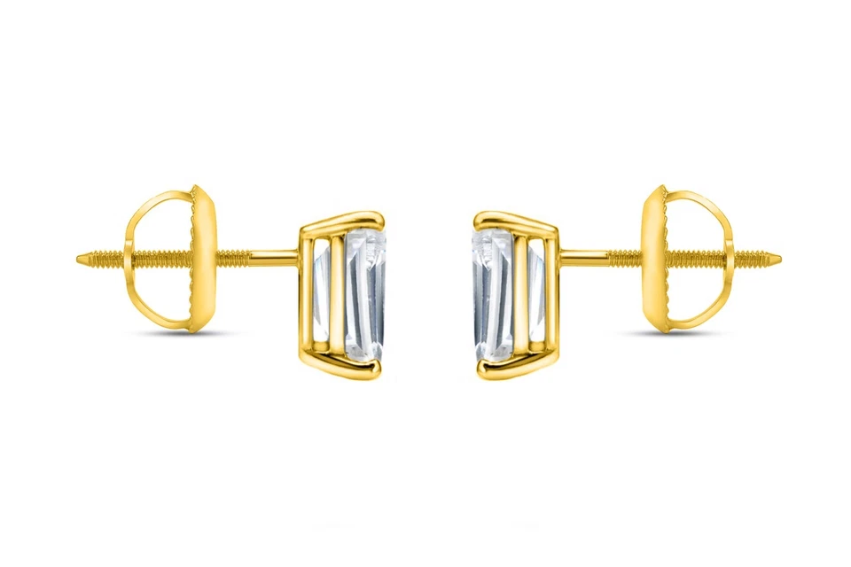 1/2 Ct Emerald Cut Lab Created Grown Diamond Earrings 14K Yellow Gold F/VS Screw - Image 3 of 3