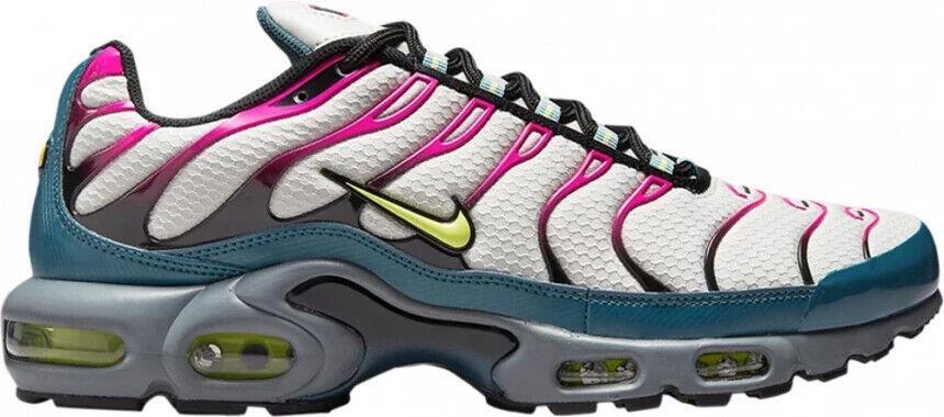 white pink and lime green air max plus