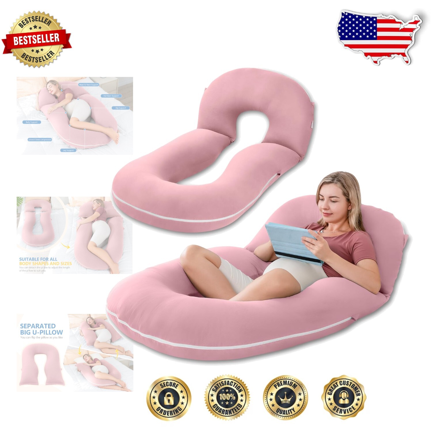 U-Shaped Pregnancy Pillow for Nursing Sleeping and Relaxation Support-image