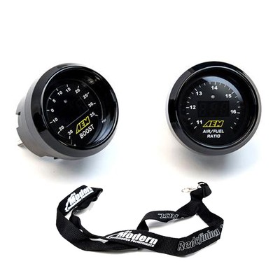 AEM 2 Gauge 52mm Set UEGO WideBand A/F Ratio 30-4110 + Boost Pressure w/ Lanyard