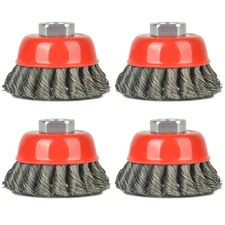 4 pcs 3 Inch Knotted Wire Cup Brush Twisted Wire Brush For Grinders, 5/8"-11 UNC