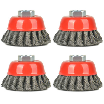 4 pcs 3 Inch Knotted Wire Cup Brush Twisted Wire Brush For Grinders, 5/8''-11 UNC