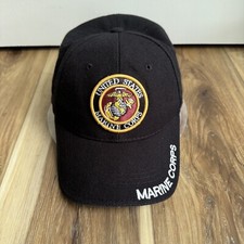 United States Marine Corps USMC Baseball Hat Black Gold Logo Adjustable Snapback
