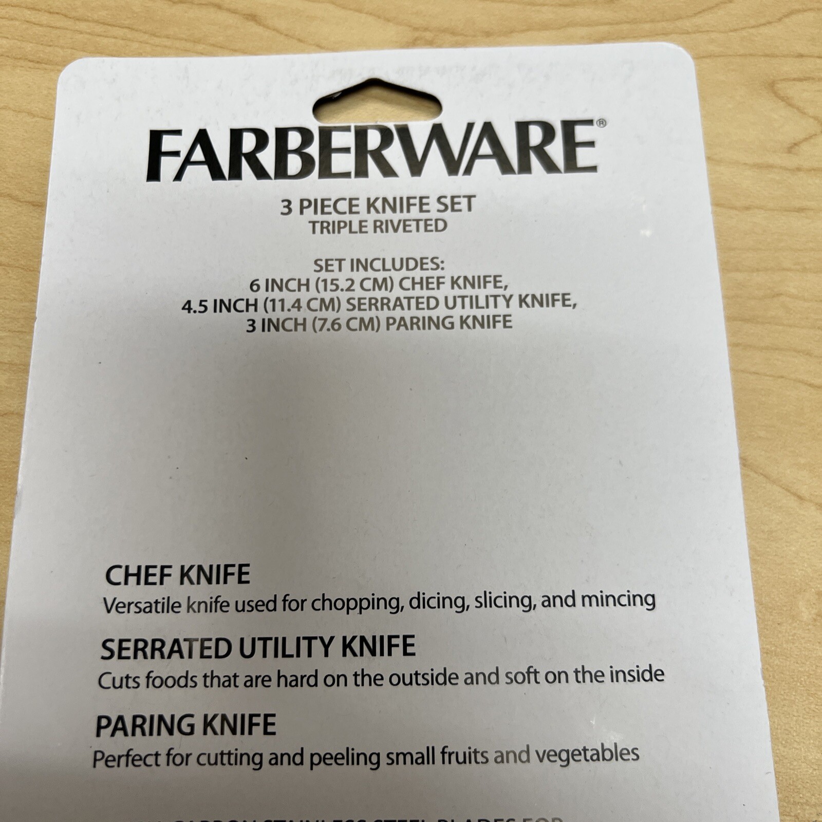 Farberware Classic 3-Piece Stamped Triple-Riveted Chef Knife Set  5075355