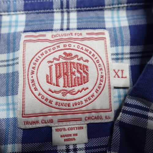 J. Press Mens Oxford Shirt Medium Blue Button Down Oxford OCBD Plaid - Picture 3 of 8