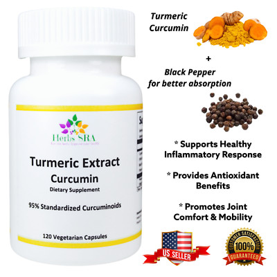 Turmeric Extract Curcumin 95% Supplement with Black Pepper 120 Capsules
