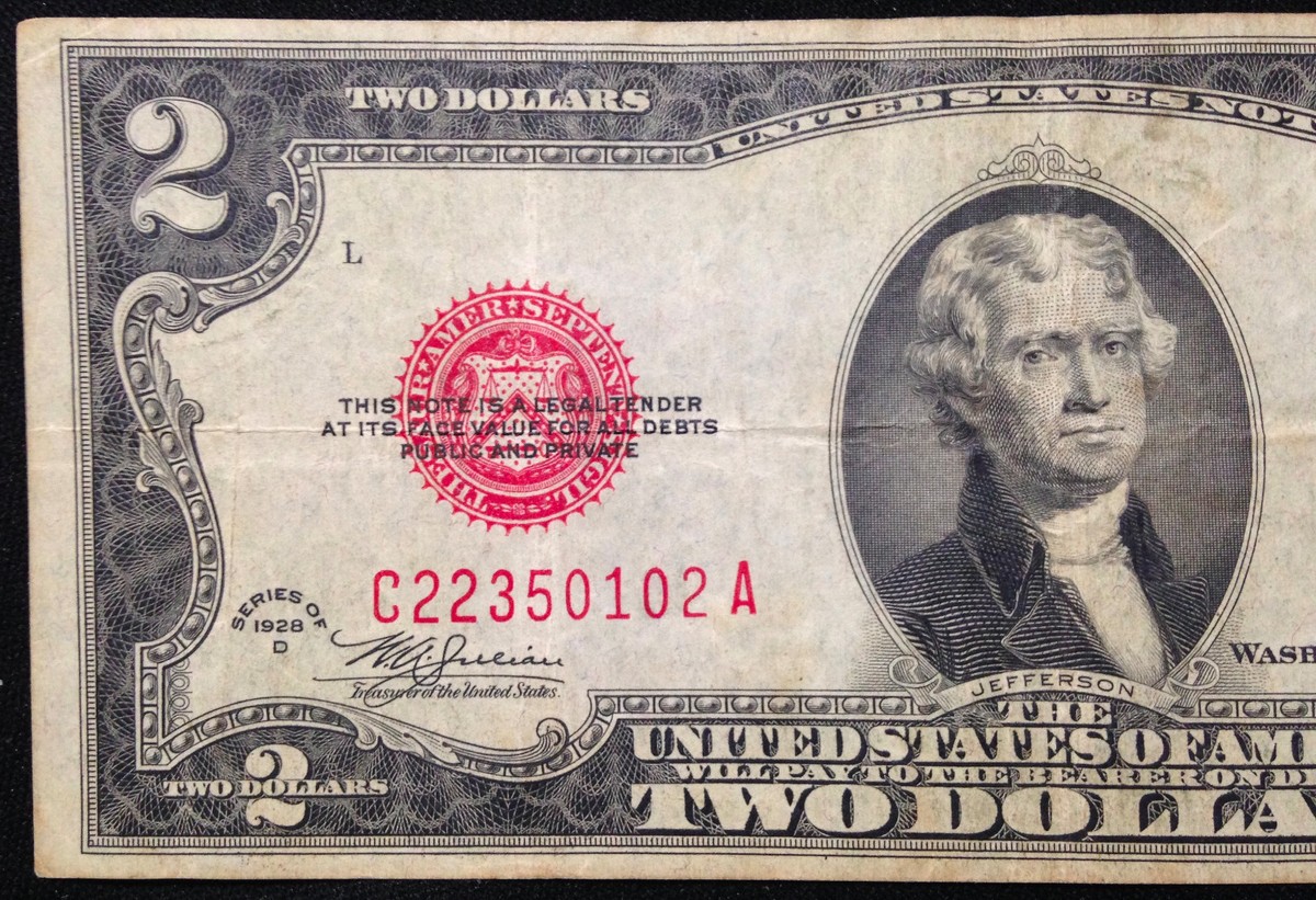 1928-D Circulated MULE $2 Two Dollar Bill US Currency 1928D