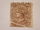 1870-1913 TASMANIA "FAULT" 3 PENNY BROWN STAMP QUEEN VICTORIA ORIGINAL NO GUM