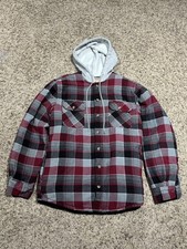 Wrangler Authentics Quilted Lined Hooded Flannel Jacket-Men's S-Red/Gray/Black