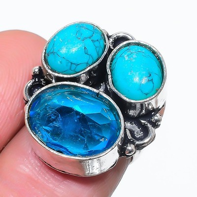 Natürlicher Schweizer grüner Opal, Türkis 925 Sterling Silber Schmuck Ring Gr. 5 j955