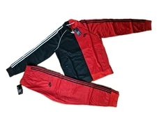 Nike Track 2 Peice Set Mens Full Zip Jacket Pants Zip Pockets Black/Red Large!! 