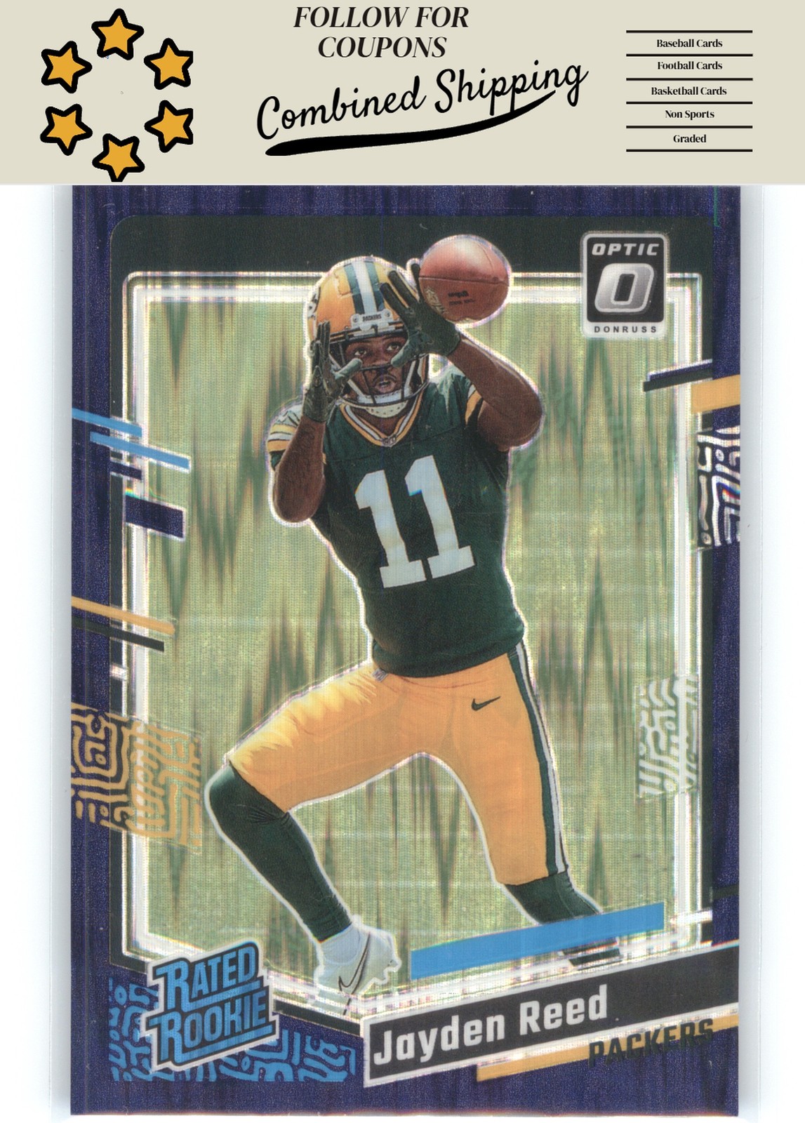 2023 Donruss Optic #239 Jayden Reed Purple Shock