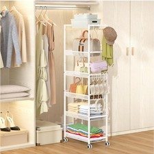 6-Tier Closet Organizer and Storage Shelf with 12 Hooks, Tall Purse Rack for ...