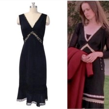 Vintage Y2K Black Lace Midi Dress Size L ASO Gilmore Girls Alt Rory Gothic Goth