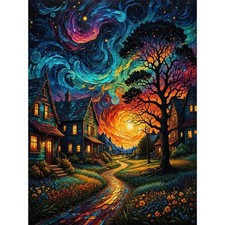 Starry Diamond Art Kits for Adults, Country Night Diamond Painting Kit for Adult
